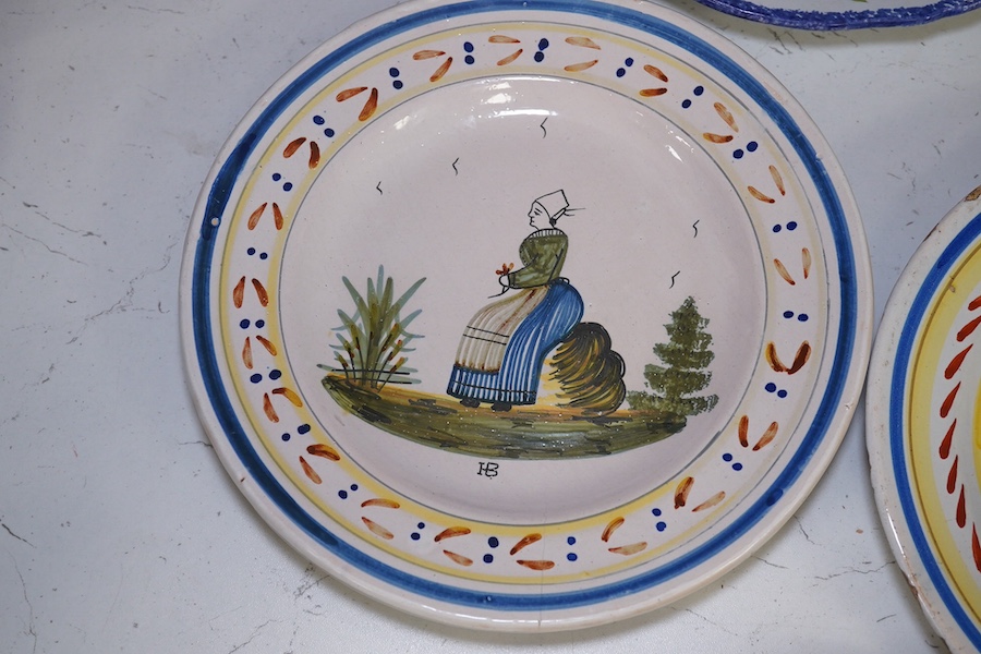Eleven faience type plates by Quimper, Luneville etc. Condition - fair to good
